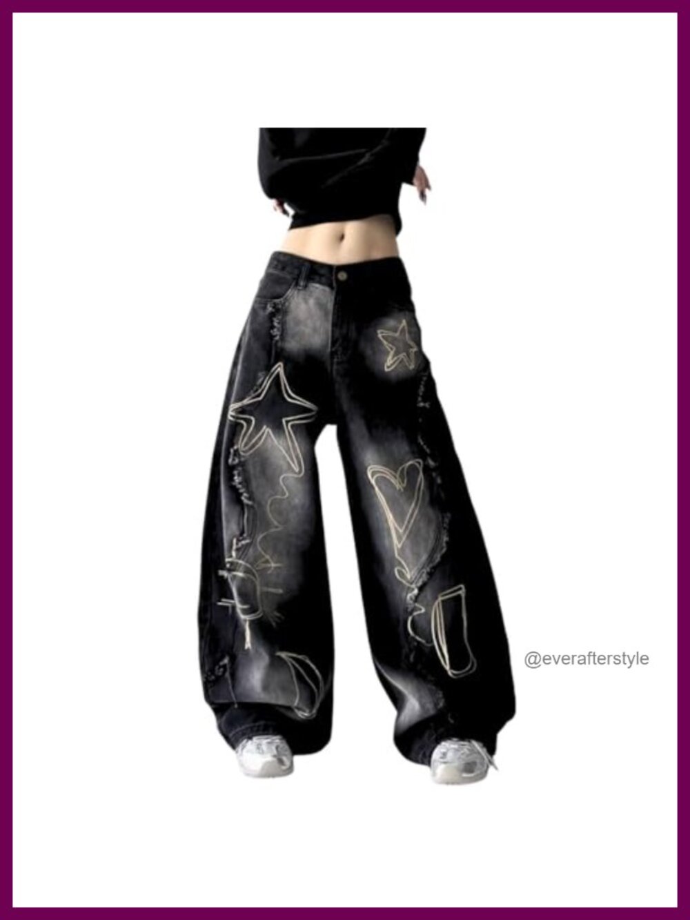Barrel Jeans Wide Leg Embroidered Star Denim Pants High Rise